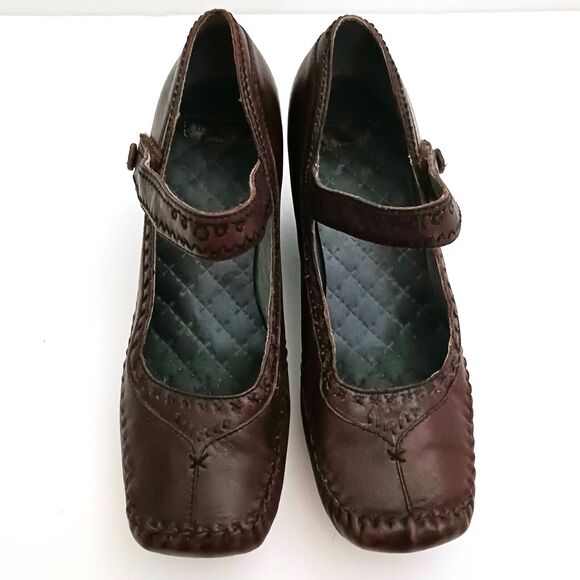 Indigo by Clarks Mary Jane Brown Leather Square Toe Curved Heel Sz 8.5 - Picture 2 of 9